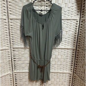 Lascana for Venus romper fringe sleeves army green ladies size medium euc belted